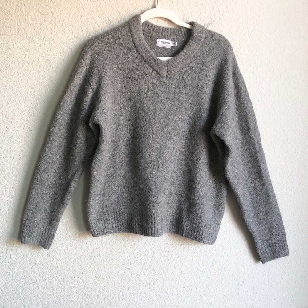 Claire Rose x Nakd Alpaca Wool Blend V Neck Sweater Grey XS